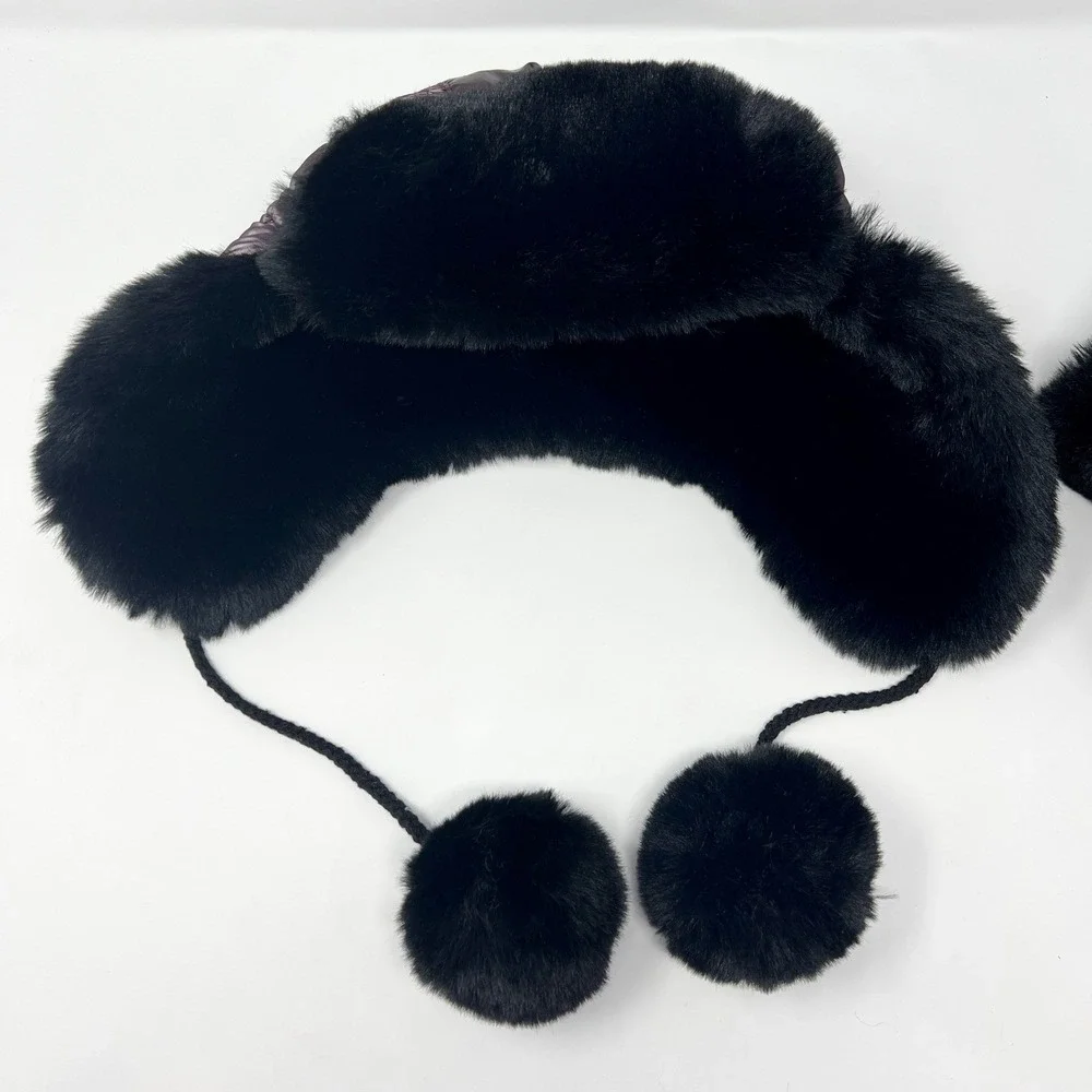 Justice Girls Metallic Purple Quilted Trapper Hat and‎ Mittens Set Faux Fur Trim